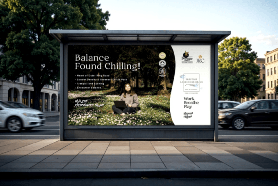 Bus shelter ad mockup with lifestyle photography for Prestige Lakeshore Drive