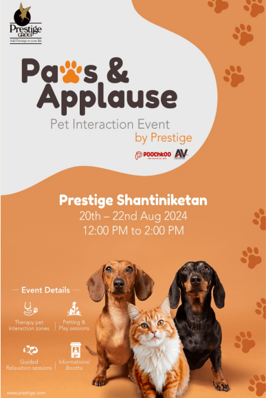Community pet-interaction event poster with playful type and animal photography