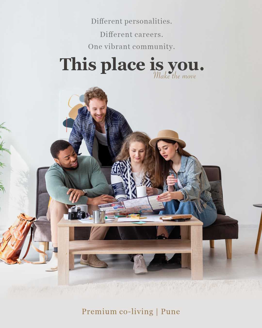Lifestyle photography ad for a Pune co-living brand campaign