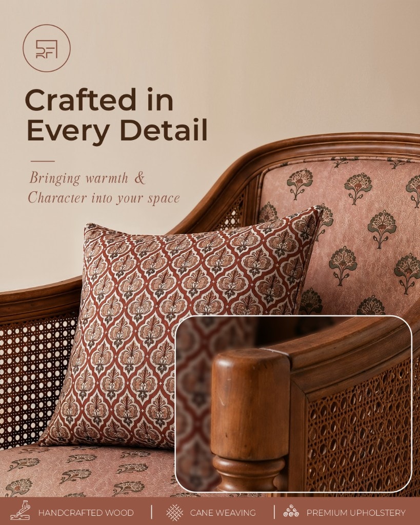 Living room carousel, panel 2 — armchair and side table styling detail